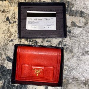 Red Saffiano Leather Bow Flap Trifold WALLET